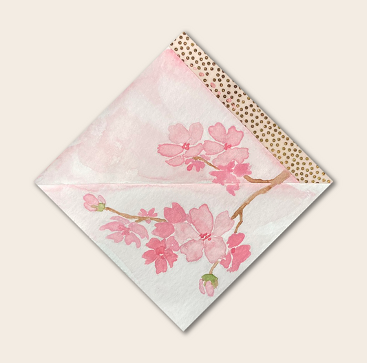 marque-page d'angle peint à l'aquarelle présentant des cerisiers en fleurs 